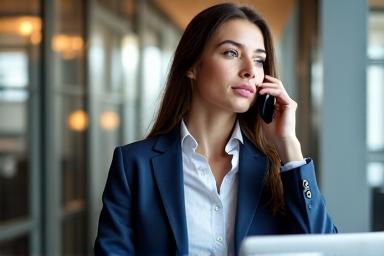 Eine Person, die professionell am Telefon kommuniziert